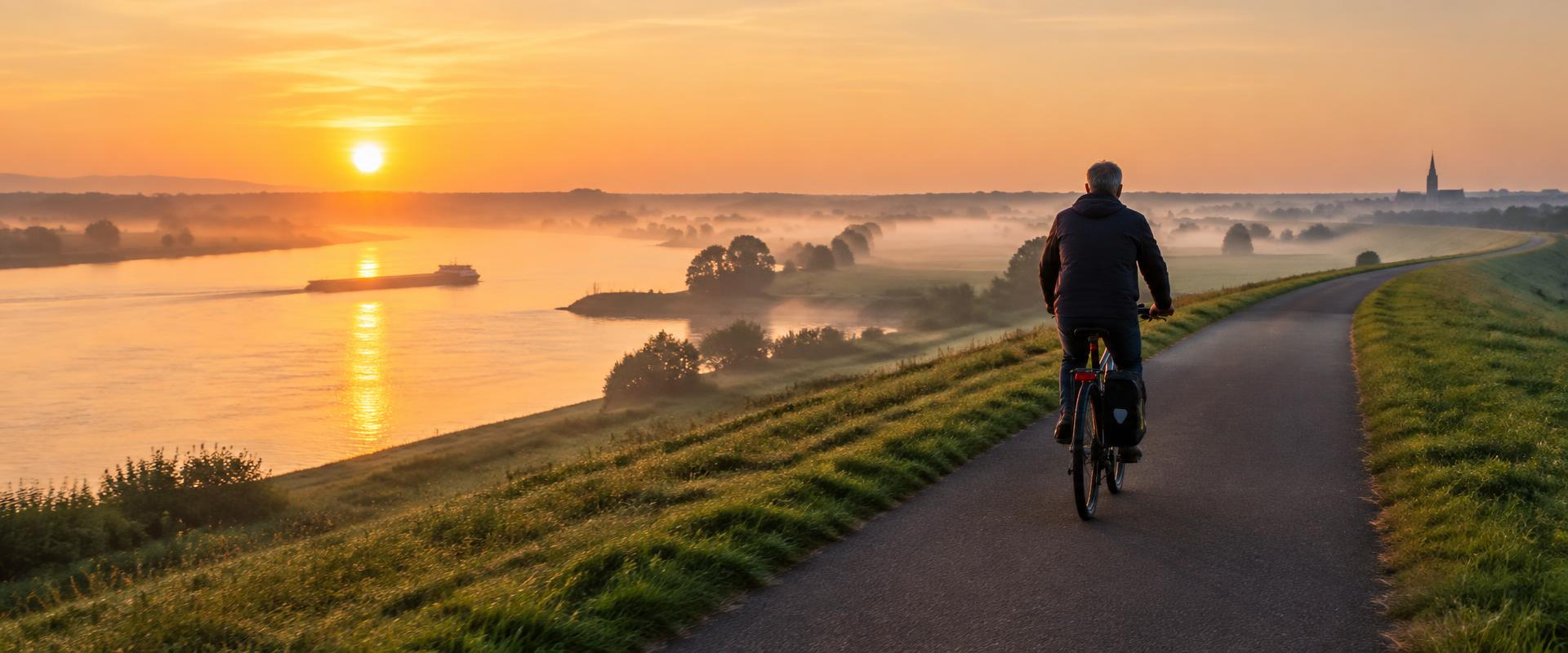 Ein neuer Weg am Rhein bei Sonnenaufgang